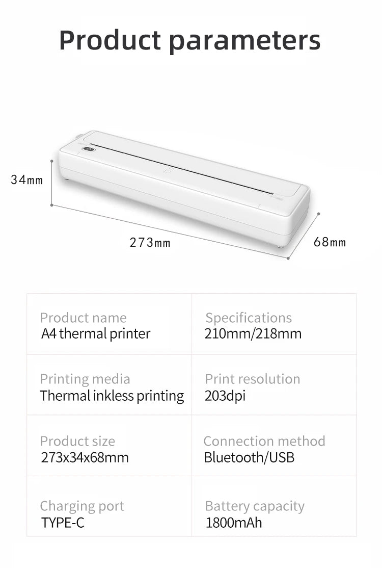 Mini Impressora Térmica sem Fio Tinta Bluetooth Portátil Recarregável  sem Tinta para Escola, Escritório, Trabalho, Casa.